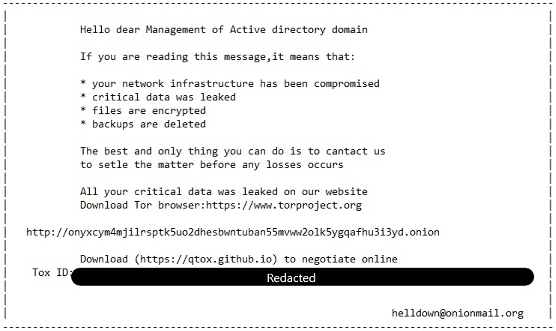 A ransomware note from the ransomware group Helldown. 